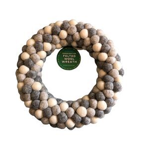 Trader Joe’s 10" Handcrafted Felted Wool Wreath Balls Gray White Neutral NWT